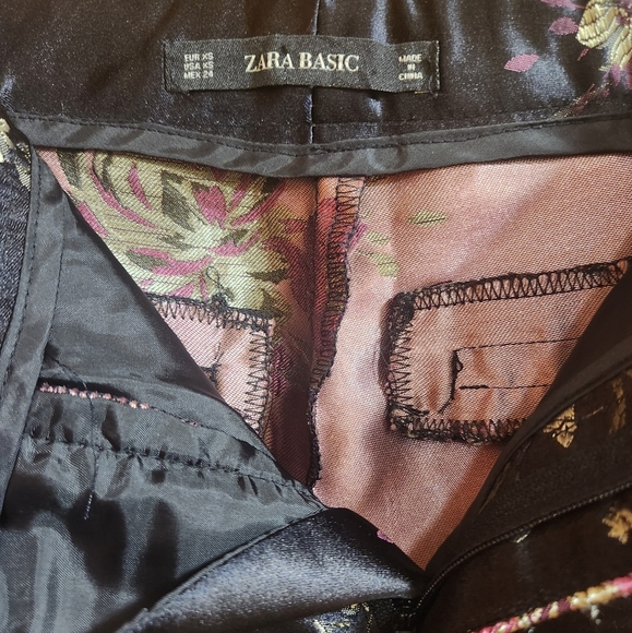 Zara Jacquard Black Floral Straight Leg Suit Pants - Picture 5 of 7